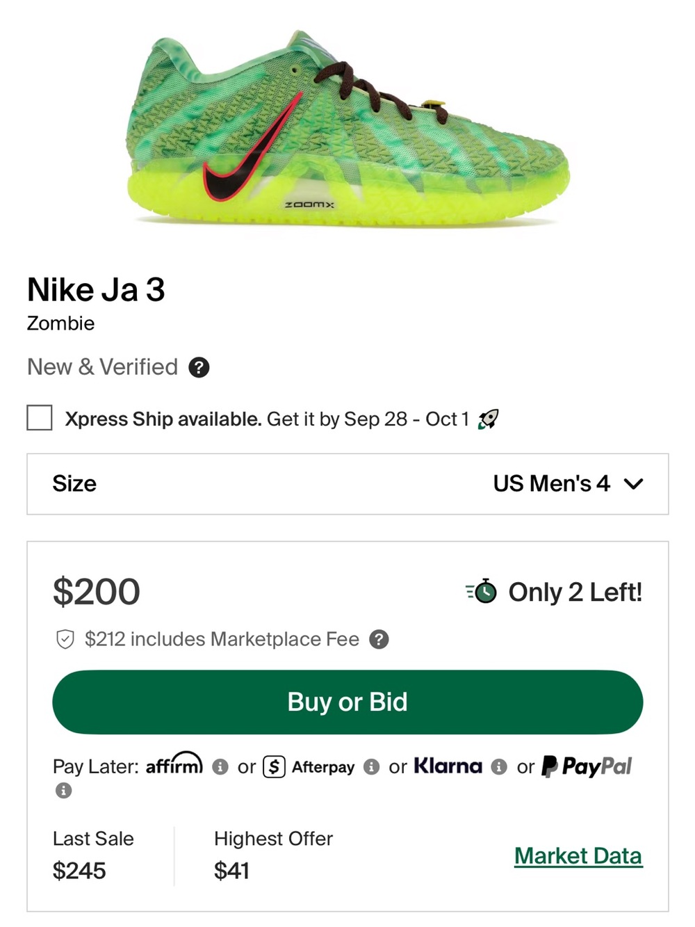 Nike Kids Ja 3 Zombie Basketball Sneakers